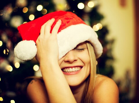 woman in santa hat