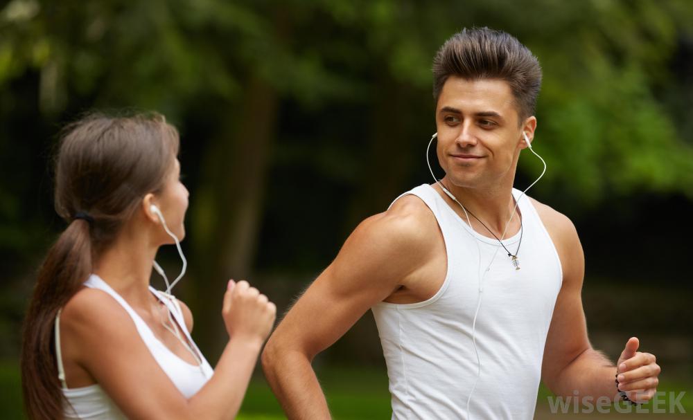 man and woman in white jogging